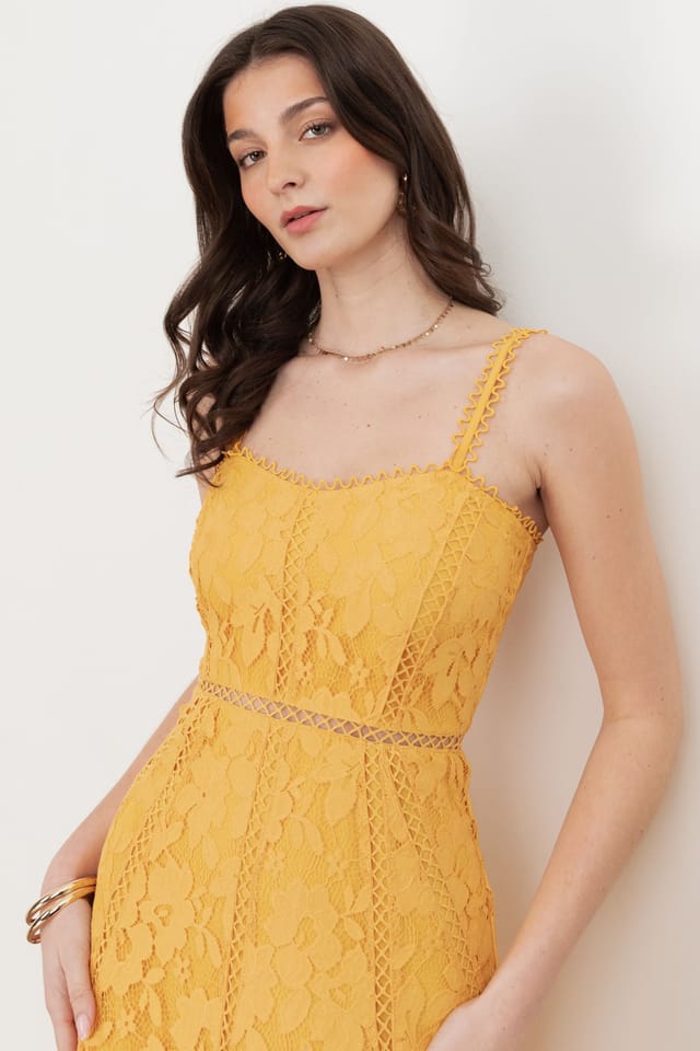 Maya Deluxe Maya Deluxe Women's Lace Cami Midi Dress in Yellow - 3