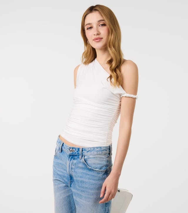 Pink Vanilla Women's Off White Asymmetric Twisted Strap Top Pink Vanilla New Look - 3