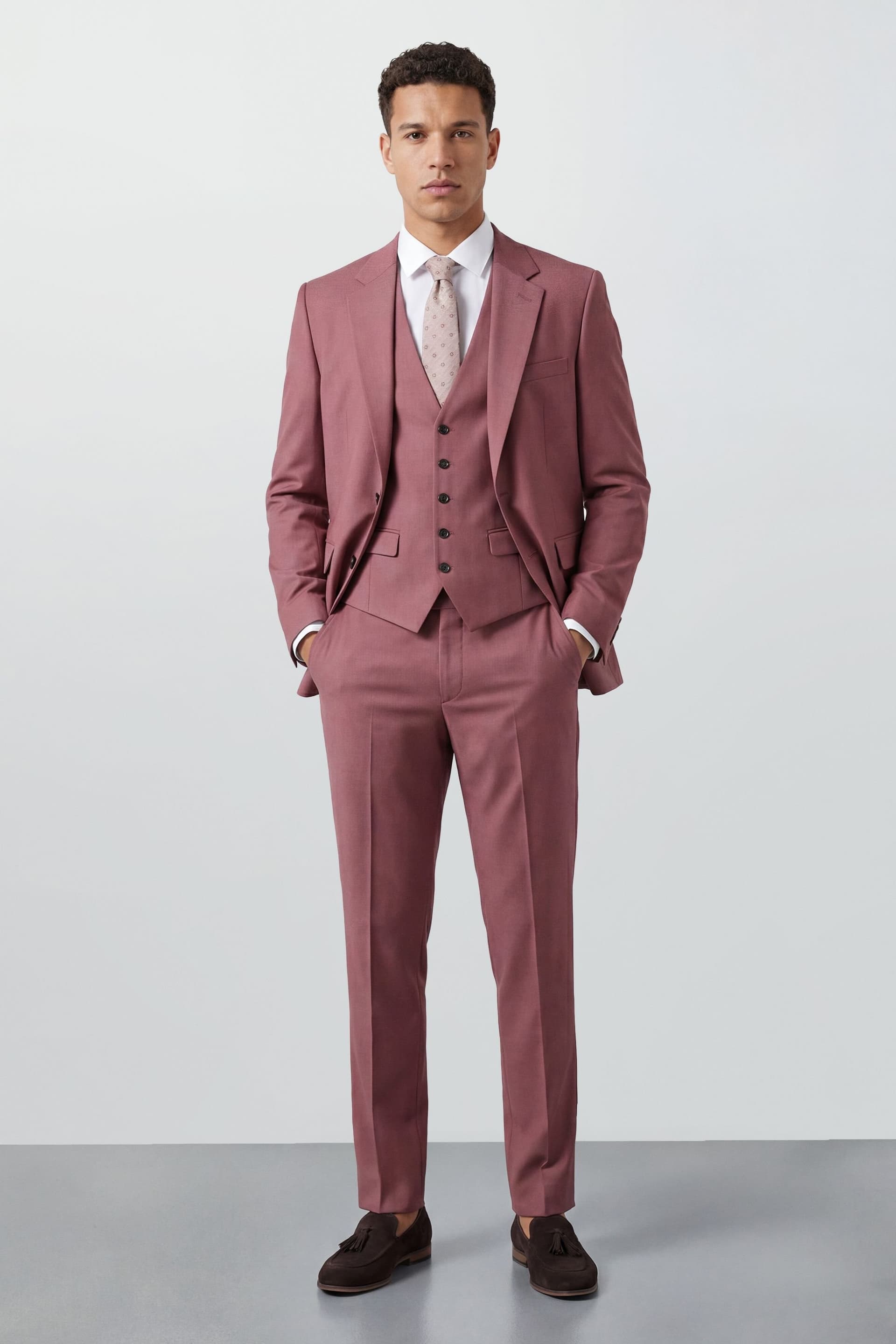 Burton Burton Men's Dark Pink Slim Fit Suit Trousers