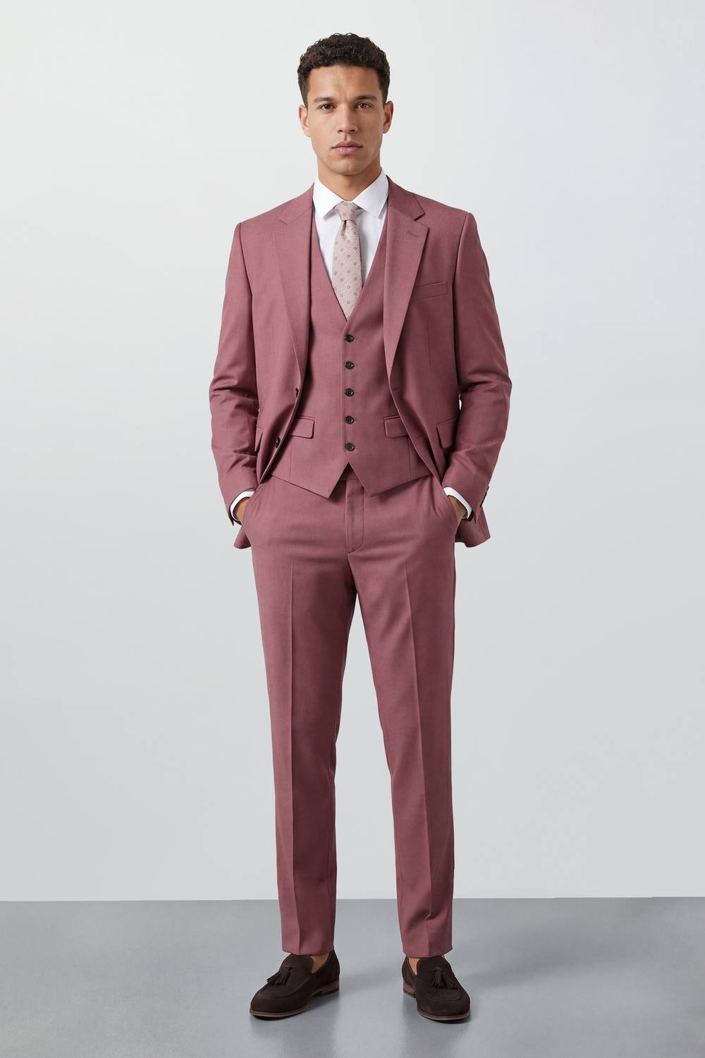 Burton Burton Men's Dark Pink Slim Fit Suit Trousers - 2