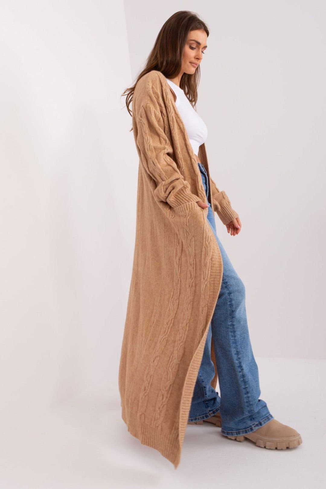 Love Lace Love Lace Women's Textured Acrylic Long Sleeve Cardigan in Brown