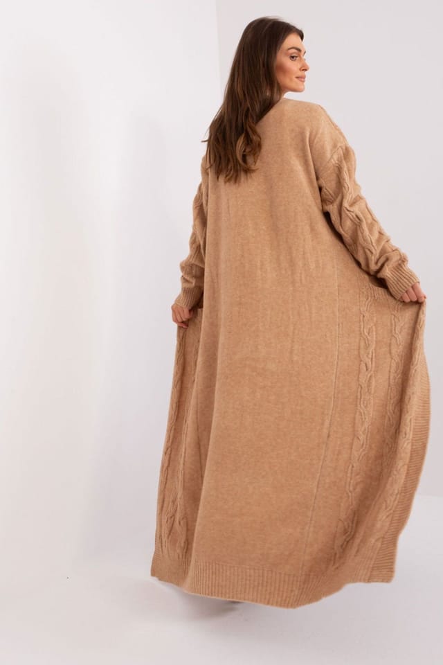 Love Lace Love Lace Women's Textured Acrylic Long Sleeve Cardigan in Brown - 2