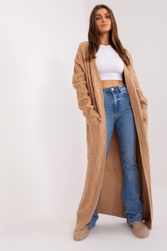 Love Lace Love Lace Women's Textured Acrylic Long Sleeve Cardigan in Brown - 3