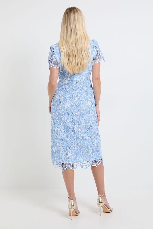 Wallis Wallis Women's Petite Contrast Lace Button Midi Dress in Blue - 3