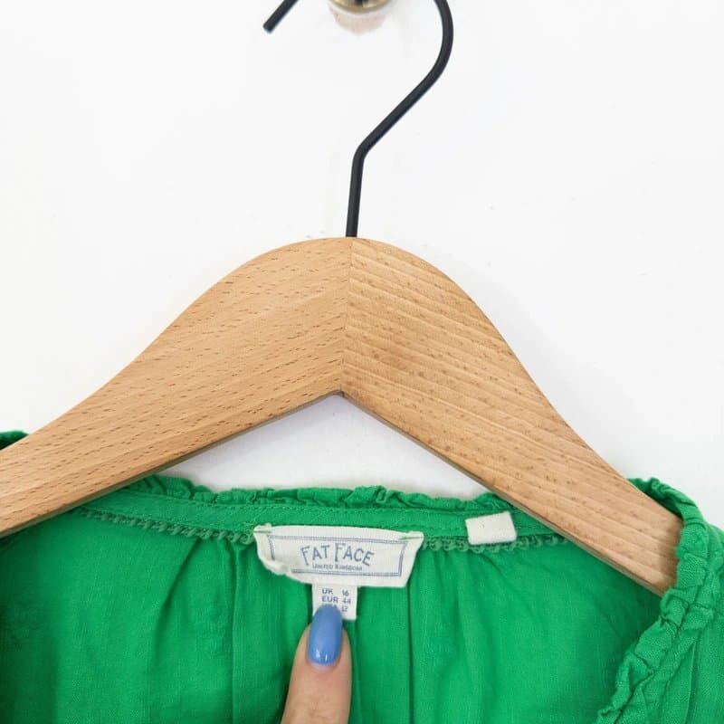 Fat Face Fat Face Green Freya Lace Blouse Size 16 Embroidered Boho Pintuck Top Broderie