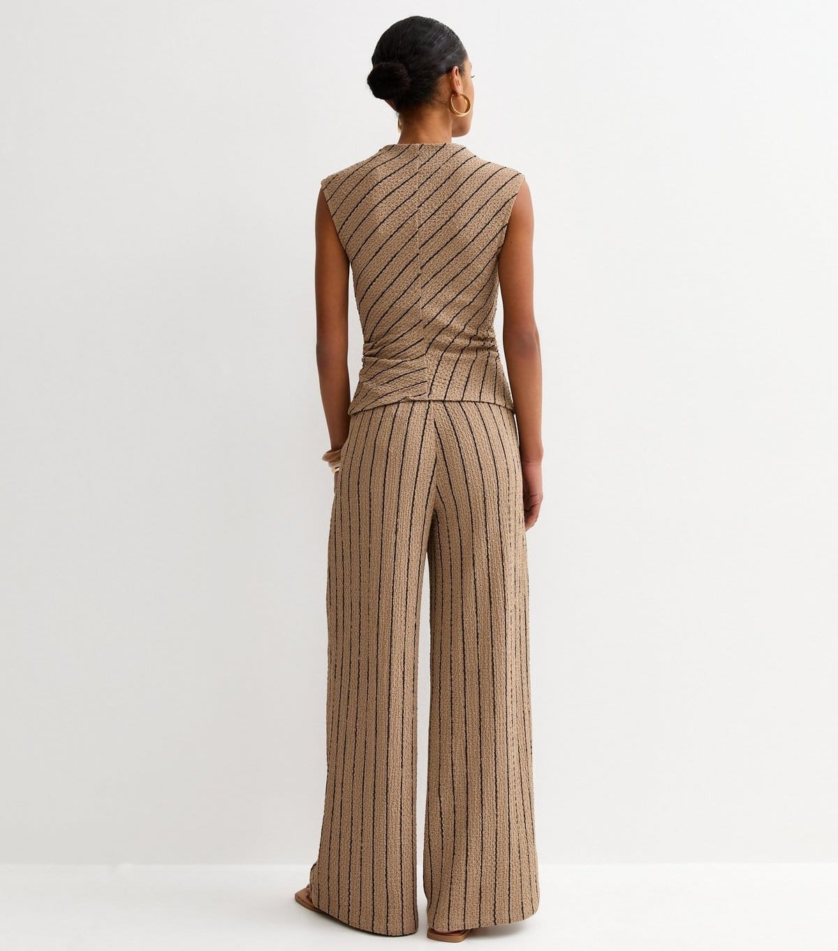 New Look Women's Brown Crinkled Striped Wide Leg Trousers New Look - 4