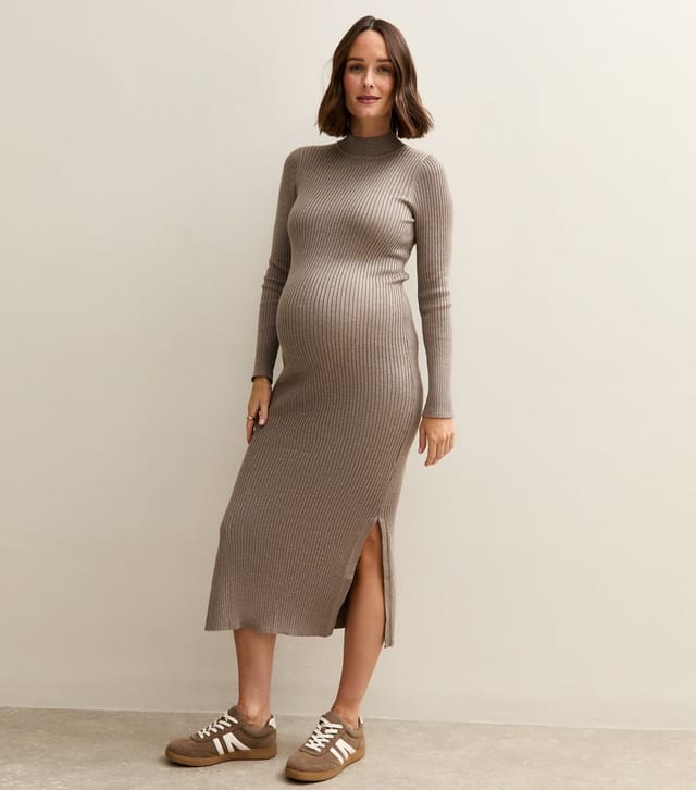 New Look Women's Maternity Mink High Neck Side Slit Ribbed Jersey Midi Dress New Look - 3