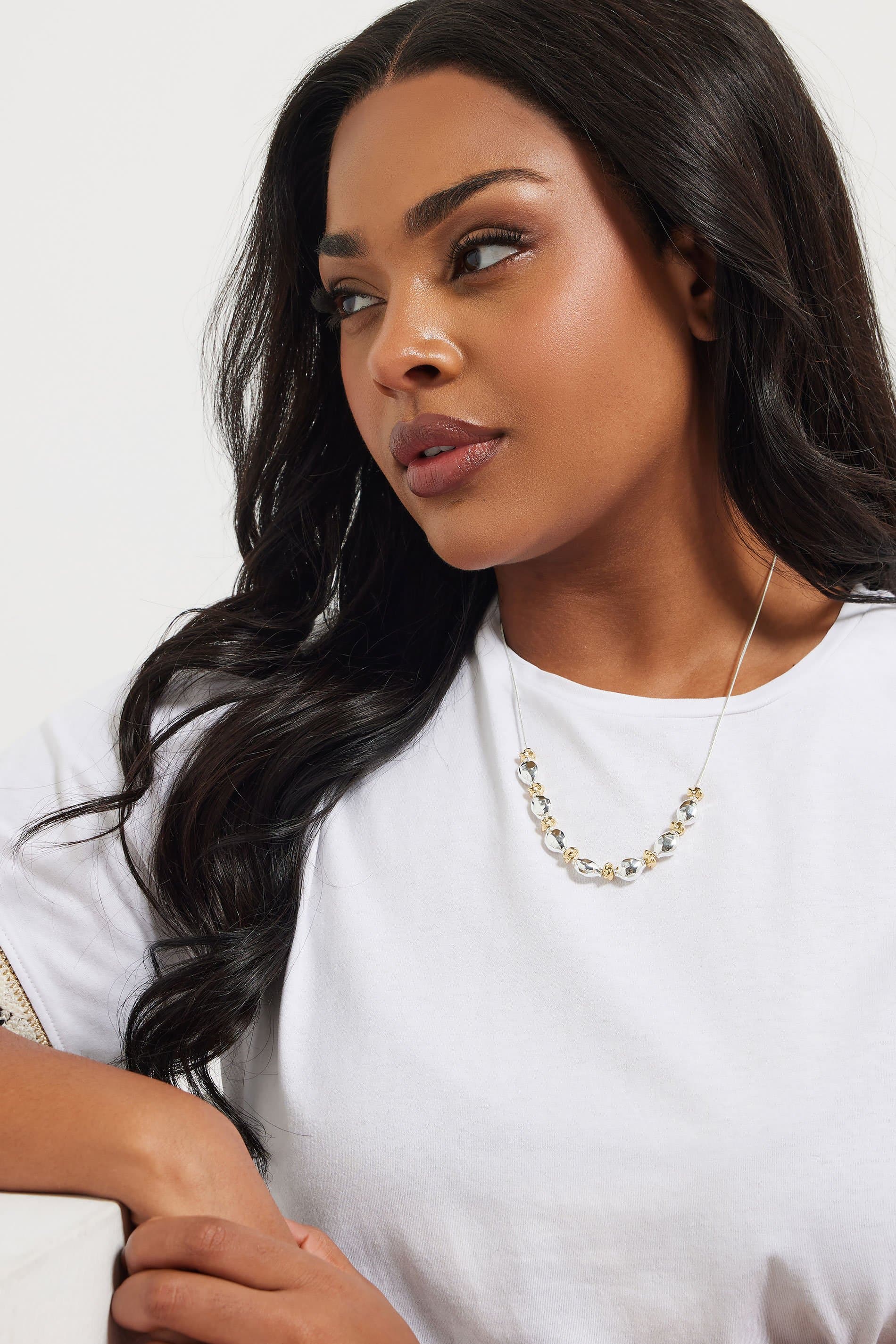 Yours Silver Tone Multi Metals Beaded Necklace