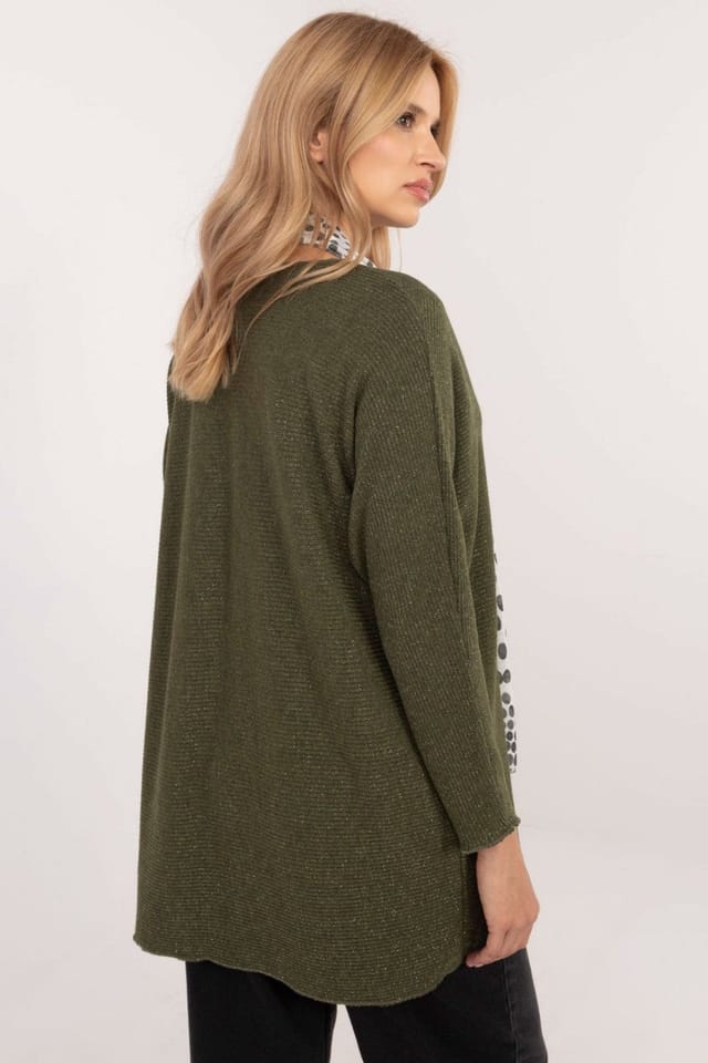 Love Lace Love Lace Women's Shimmer V Neck Knit Sweater With Scarf in Green - 2