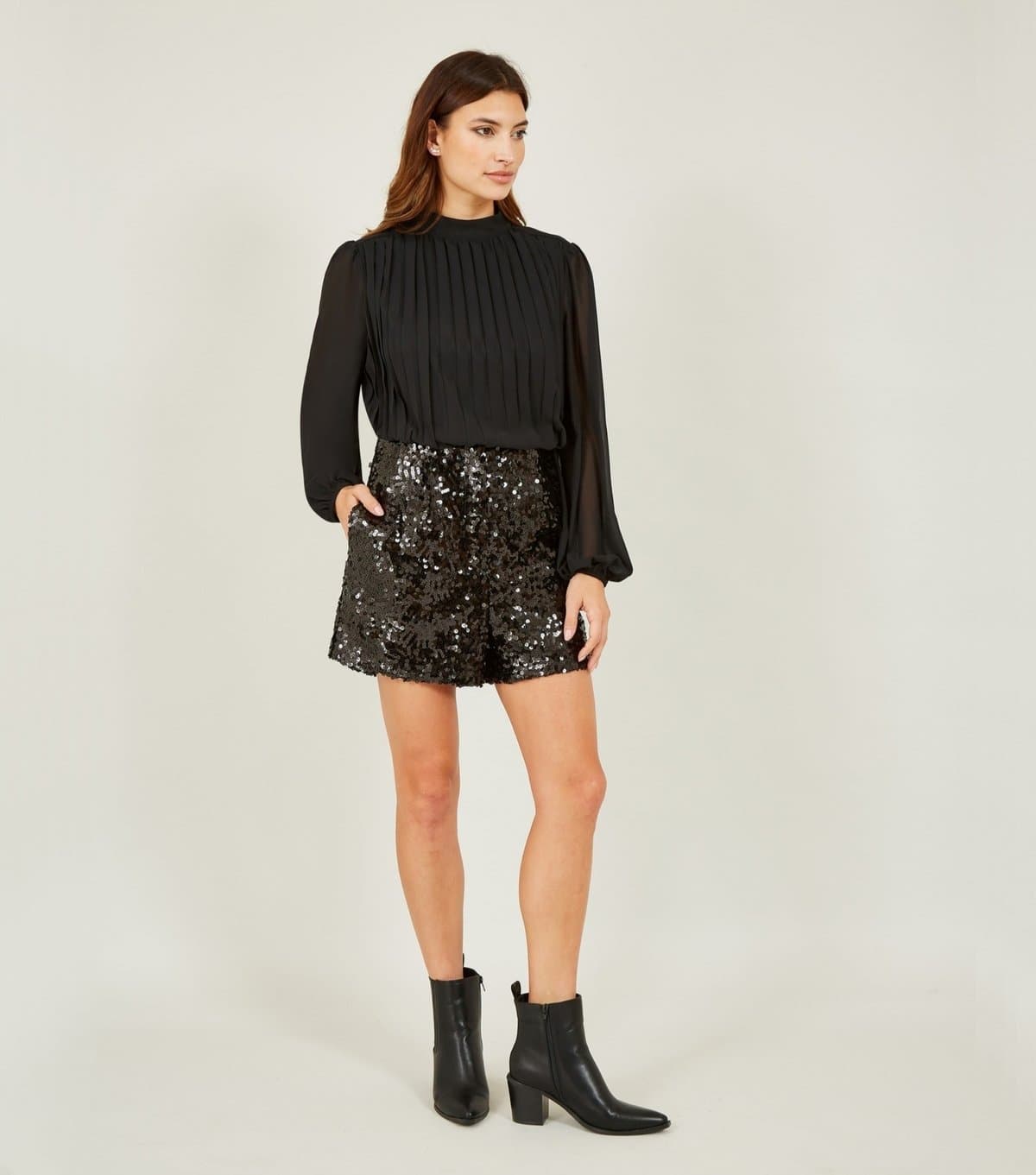 Yumi Women's Black Sequin Shorts Yumi New Look