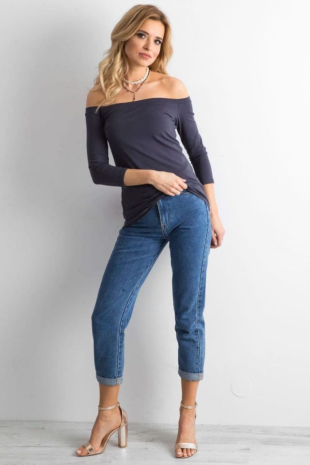 Love Lace Love Lace Women's Spanish Off-Shoulder Straight Blouse 3/4 in Grey - 2