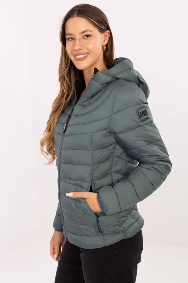 Love Lace Love Lace Women's Quilted Hooded Transitional Jacket with Pockets in Green - 2