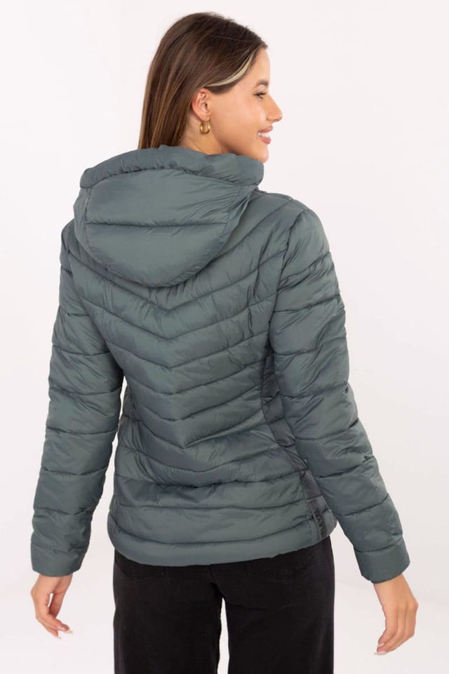 Love Lace Love Lace Women's Quilted Hooded Transitional Jacket with Pockets in Green - 3