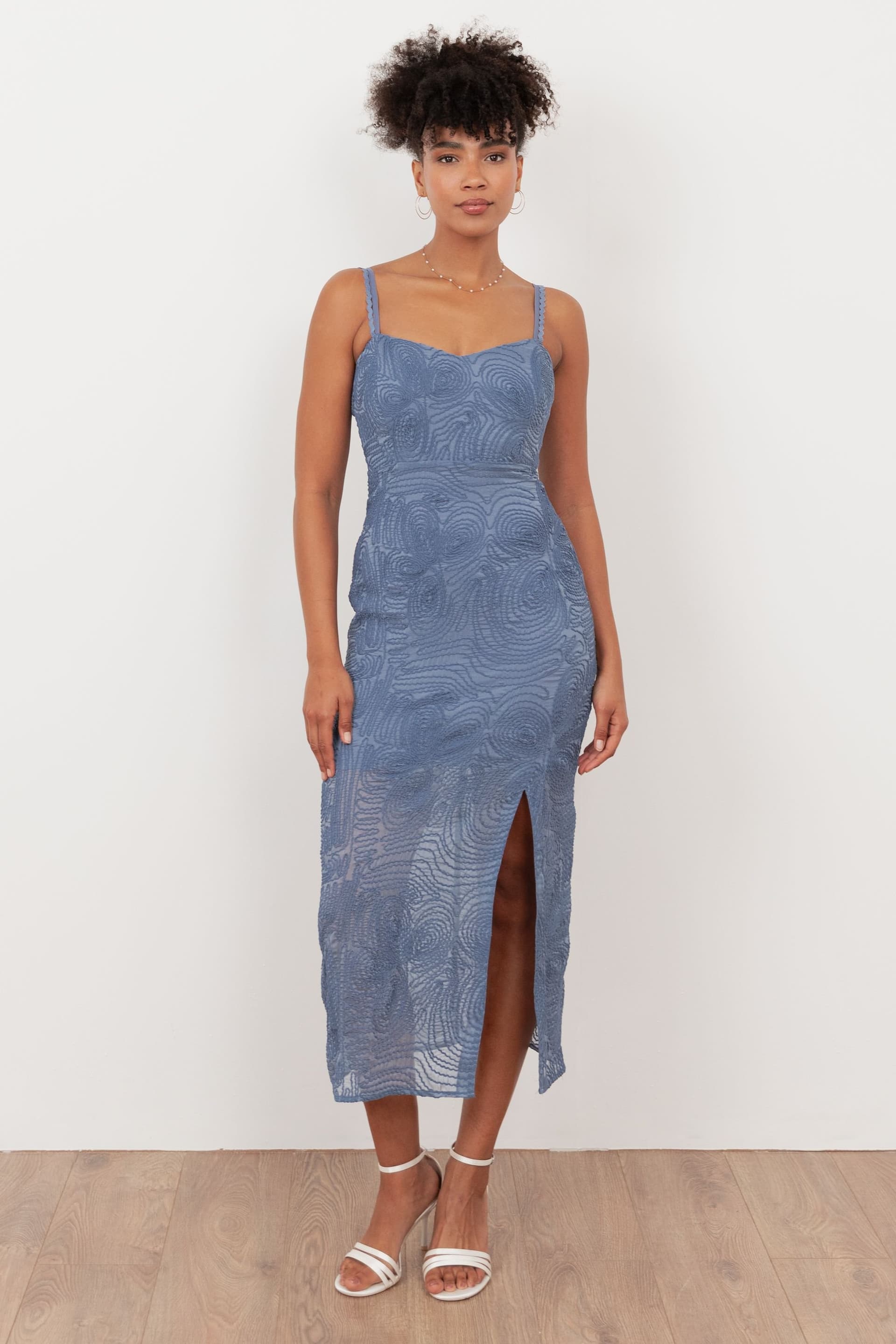 Maya Deluxe Maya Deluxe Women's Textured Chiffon Midi Dress in Mid Blue