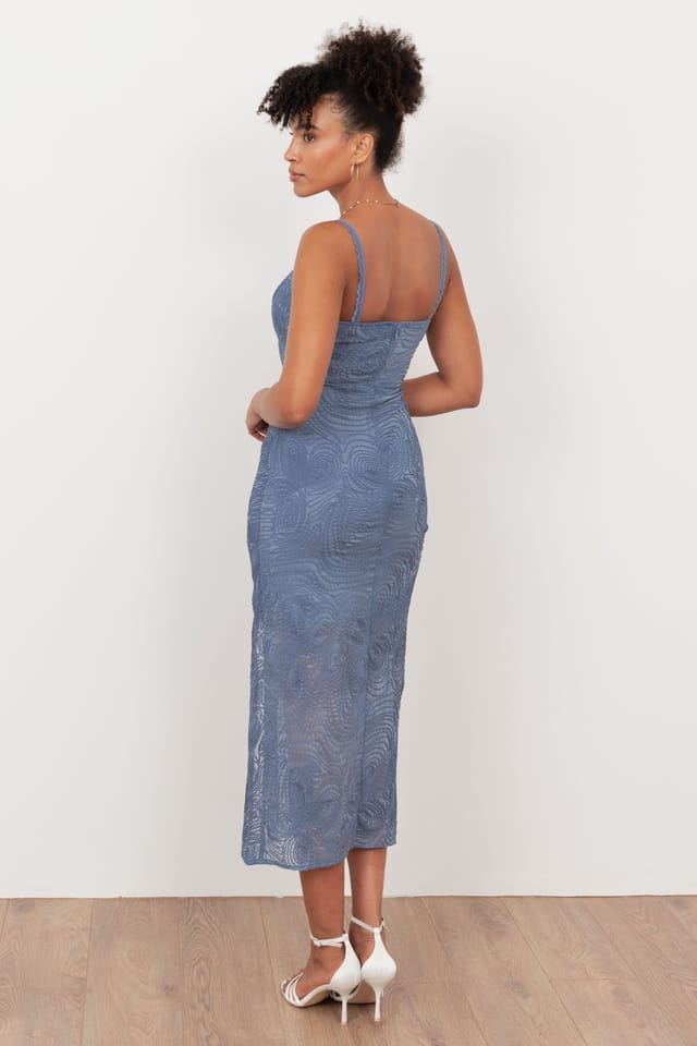 Maya Deluxe Maya Deluxe Women's Textured Chiffon Midi Dress in Mid Blue - 2