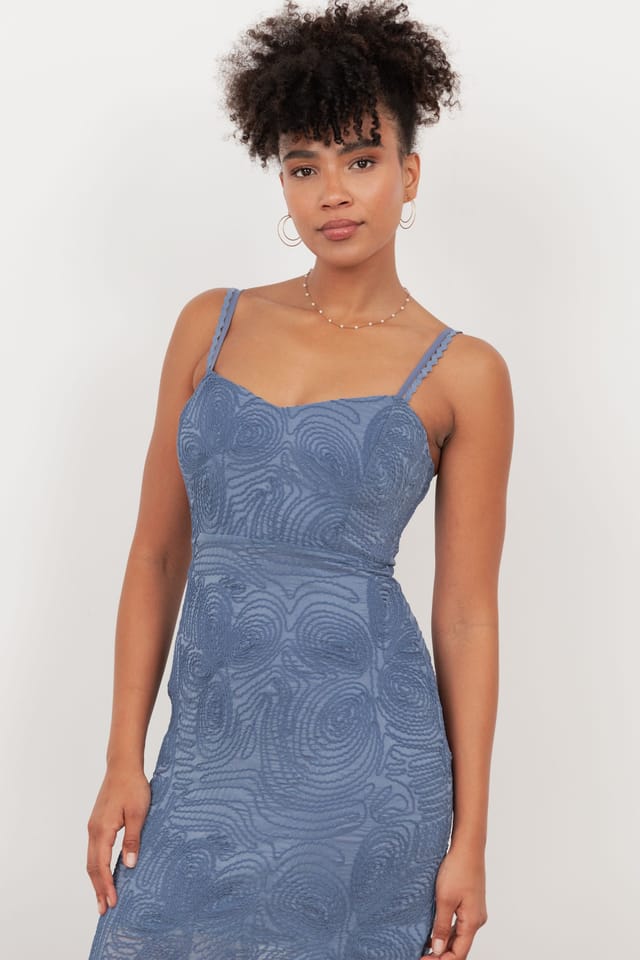 Maya Deluxe Maya Deluxe Women's Textured Chiffon Midi Dress in Mid Blue - 3