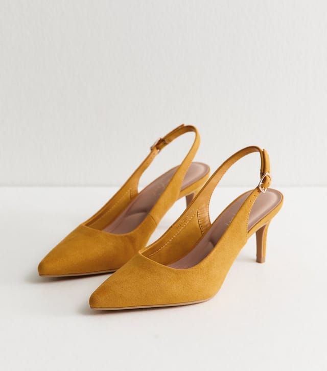 New Look Women's Dark Yellow Faux Suede Slingback Pumps Vegan New Look - 2