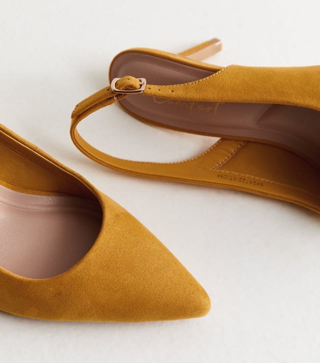 New Look Women's Dark Yellow Faux Suede Slingback Pumps Vegan New Look - 3