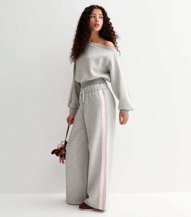 New Look Girls' Grey Foldover Waist Super Wide Leg Joggers New Look - 2