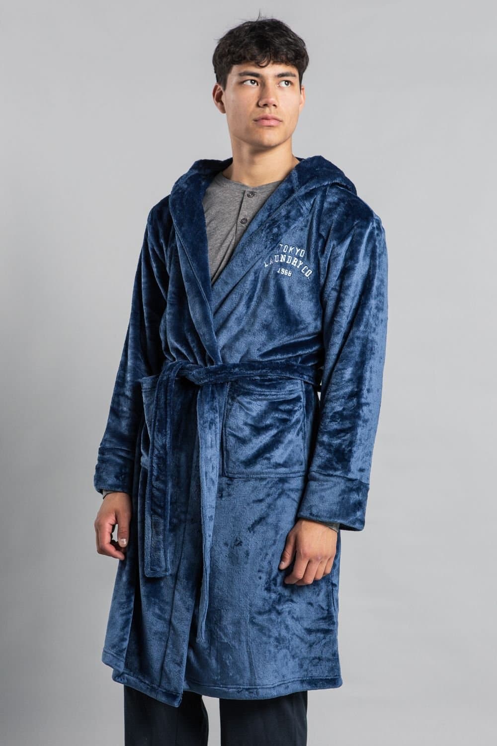 Tokyo Laundry Tokyo Laundry Men's Plush Dressing Gown with Hood in Blue
