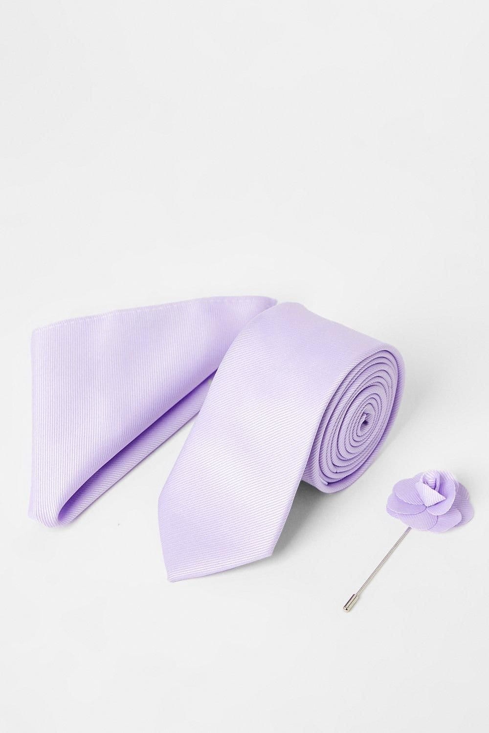 Burton Burton Men's Lavender Tie With Pocket Square & Pin - 1