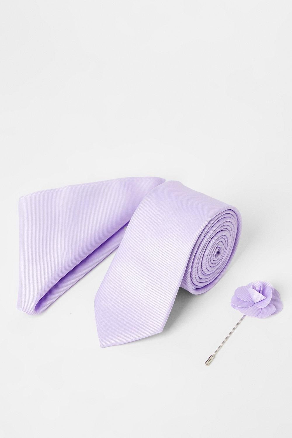Burton Burton Men's Lavender Tie With Pocket Square & Pin - 2