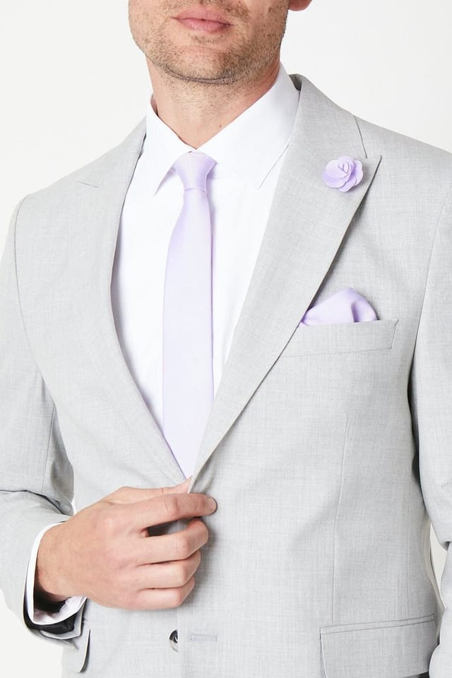 Burton Burton Men's Lavender Tie With Pocket Square & Pin - 2