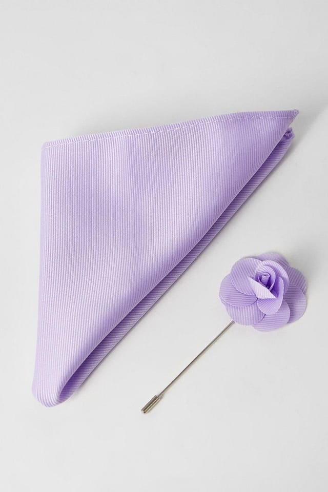 Burton Burton Men's Lavender Tie With Pocket Square & Pin - 3