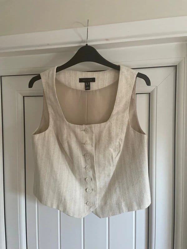 New Look Cream Linen Blend Pinstripe Waistcoat