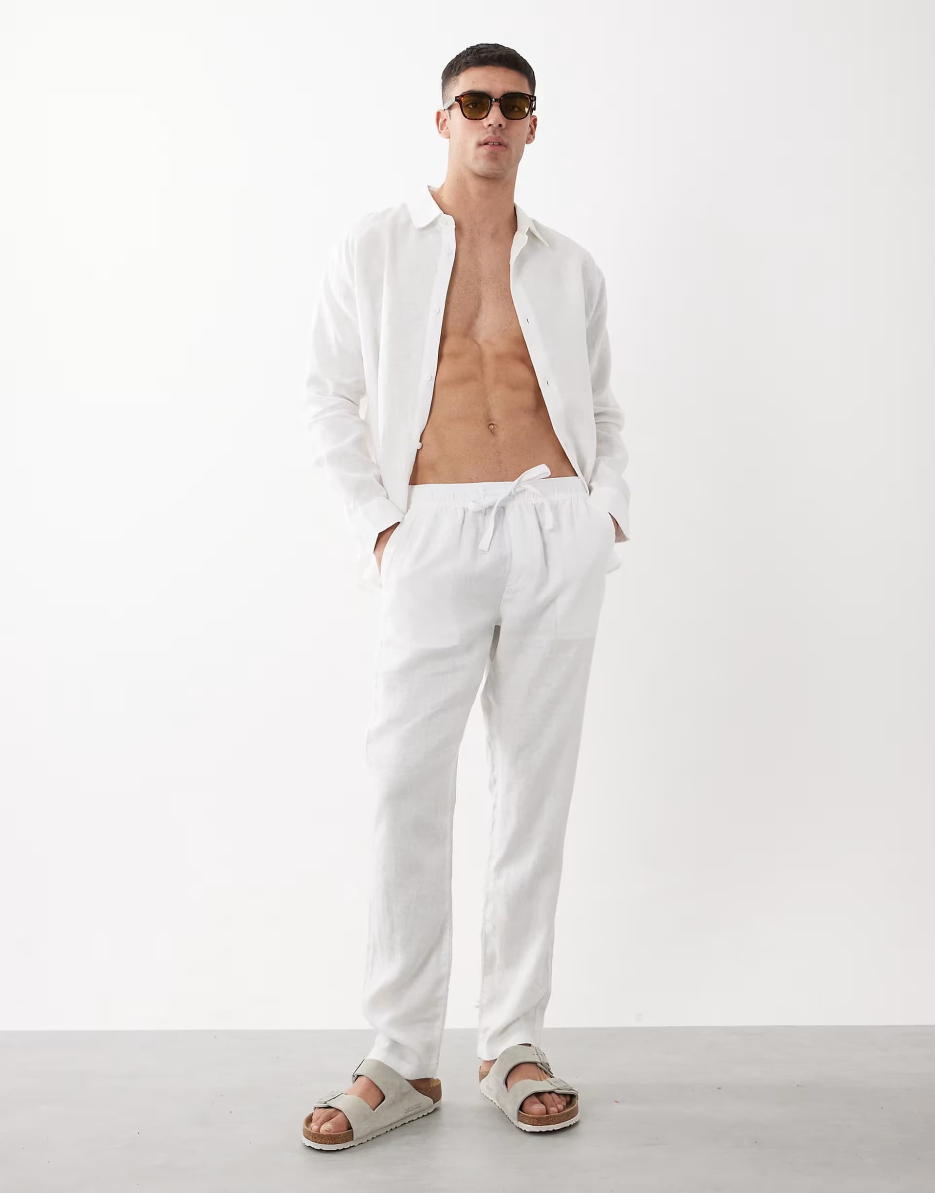 ASOS ASOS DESIGN slim 100% linen trousers in white