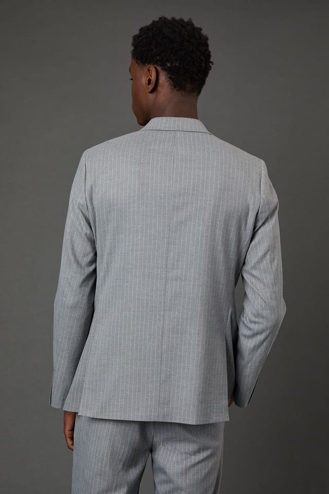 Burton Burton Men's Grey Pinstripe Double Breasted Blazer in Mid Grey - 3