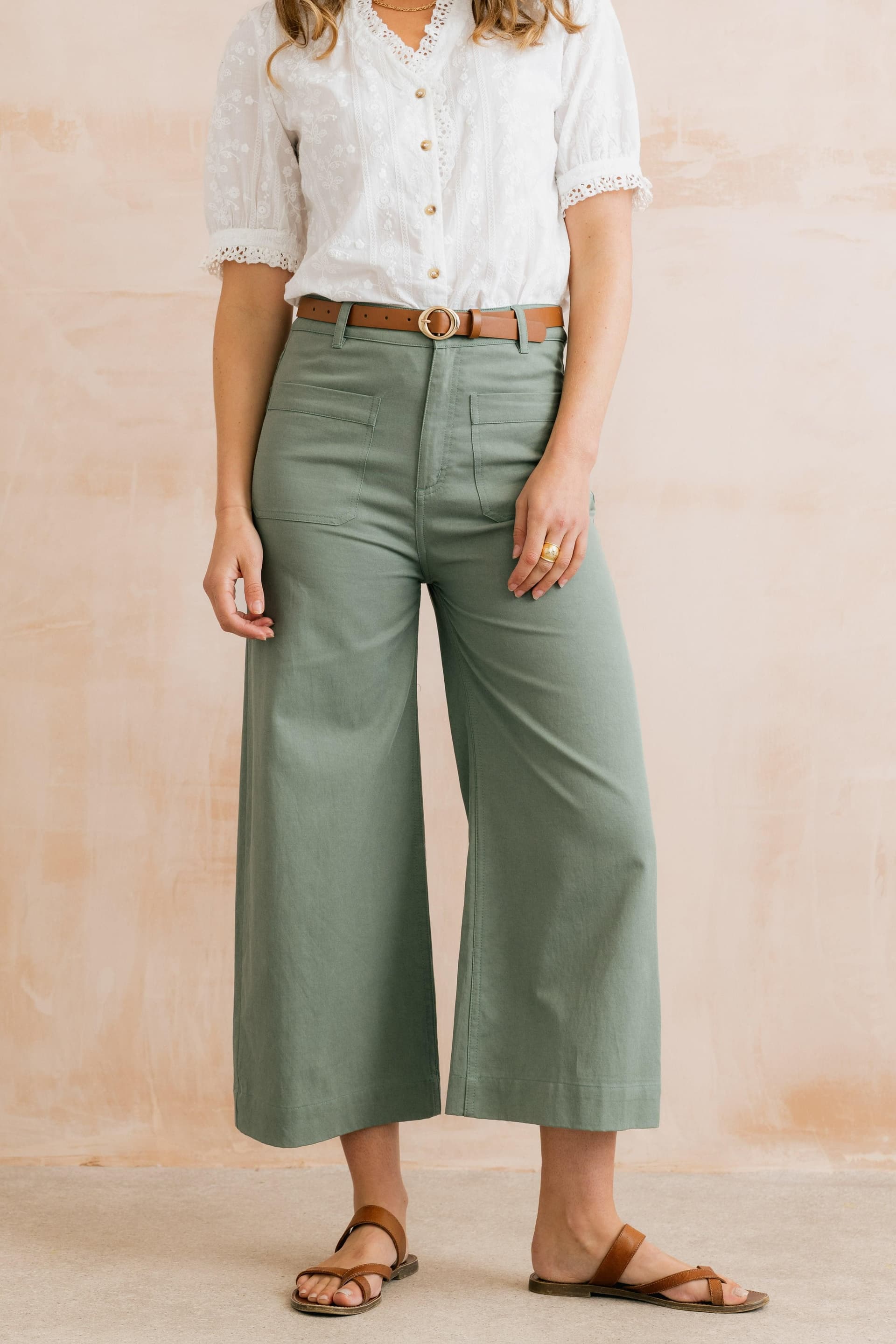Lily & Me Lily & Me Women's Amelia Cropped Wide Leg Trousers in Green