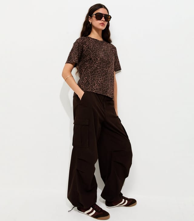 New Look Women's Brown Cotton Leopard Print Easy T-Shirt New Look - 3