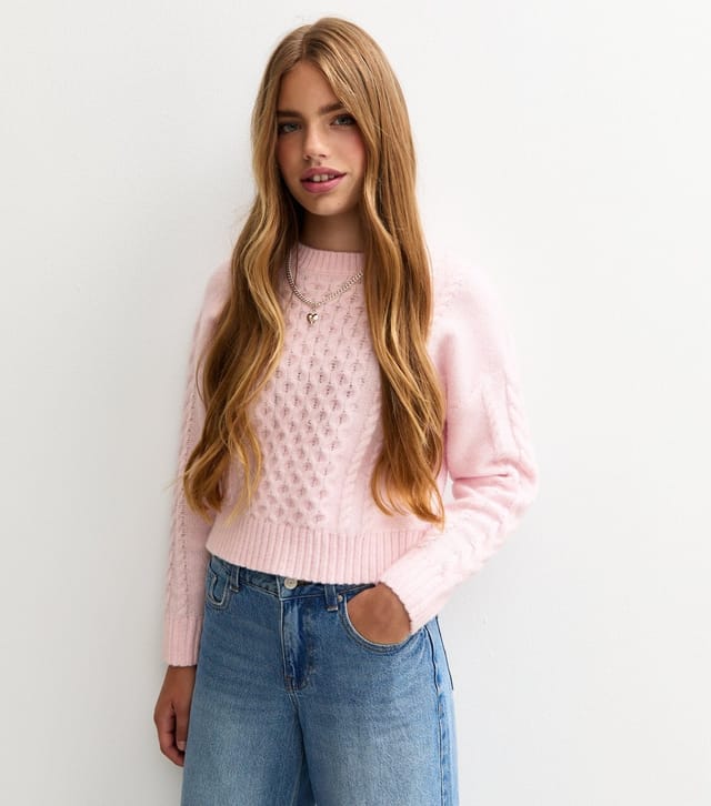 New Look Girls' Pink Cable Knit Jumper New Look - 2