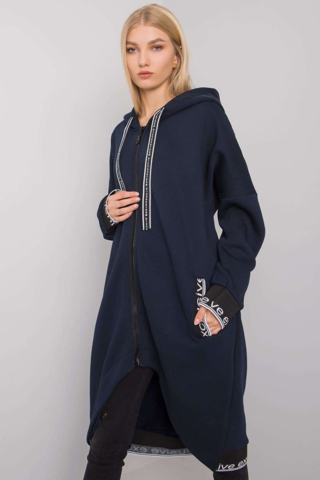 Love Lace Love Lace Women's Long Zip Hoodie Sweatshirt with Pockets in Blue
