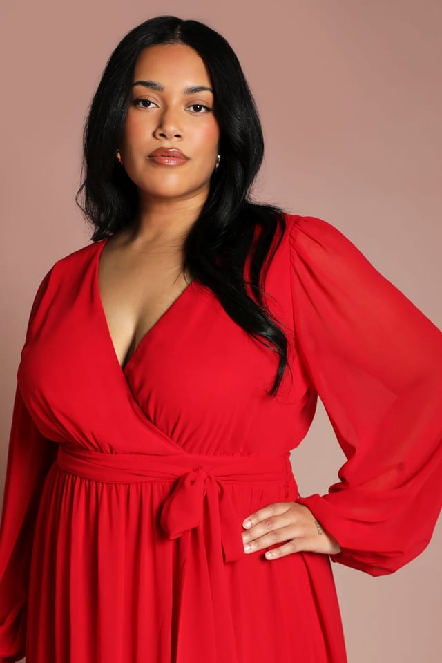 Coast Coast Women's Plus Wrap Front Pleated Georgette Maxi Dress in Red - 2