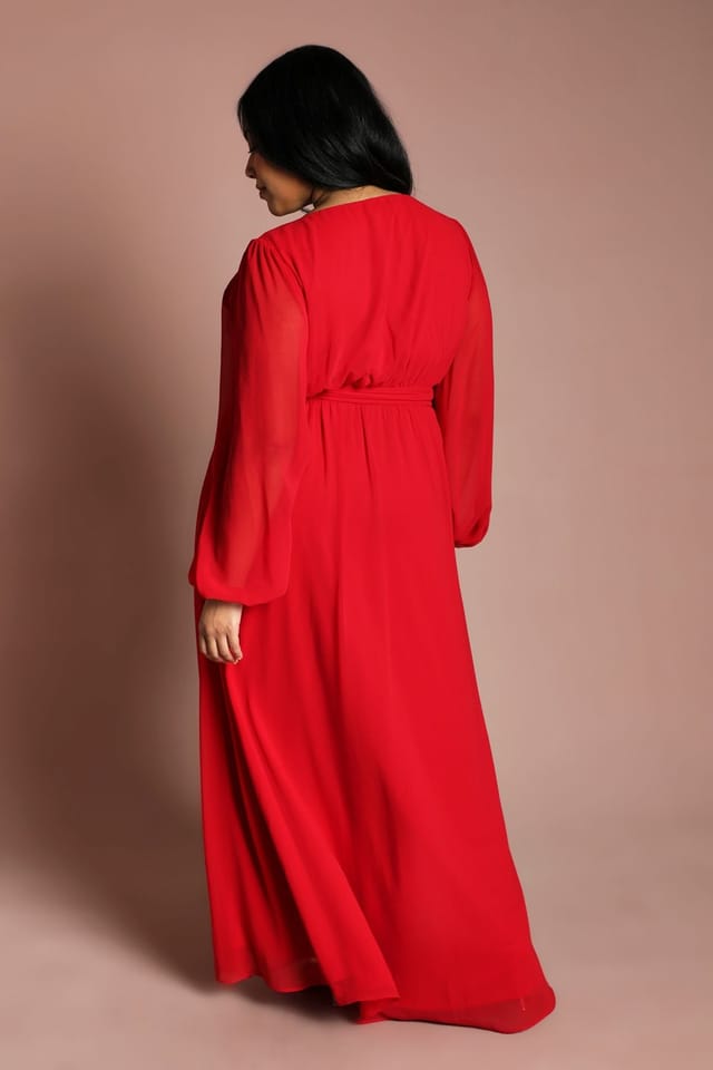 Coast Coast Women's Plus Wrap Front Pleated Georgette Maxi Dress in Red - 3