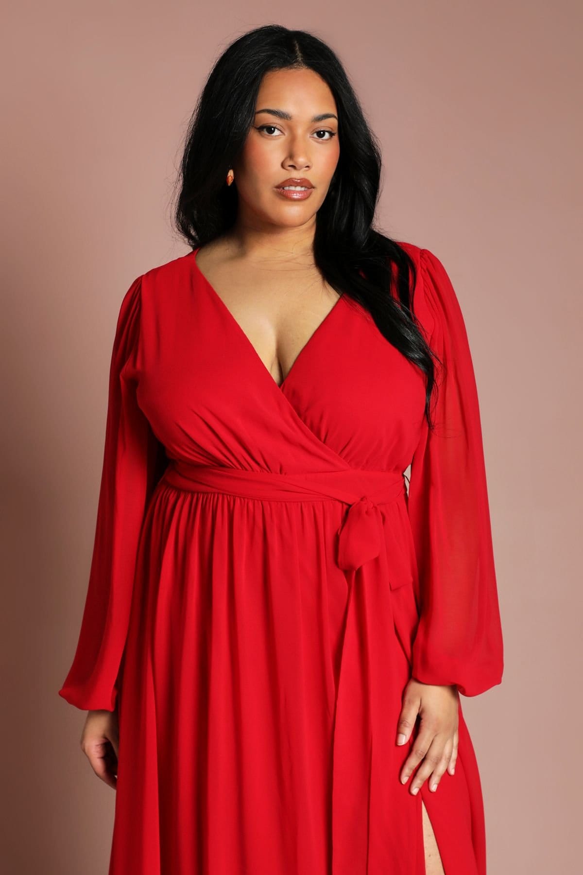 Coast Coast Women's Plus Wrap Front Pleated Georgette Maxi Dress in Red - 4