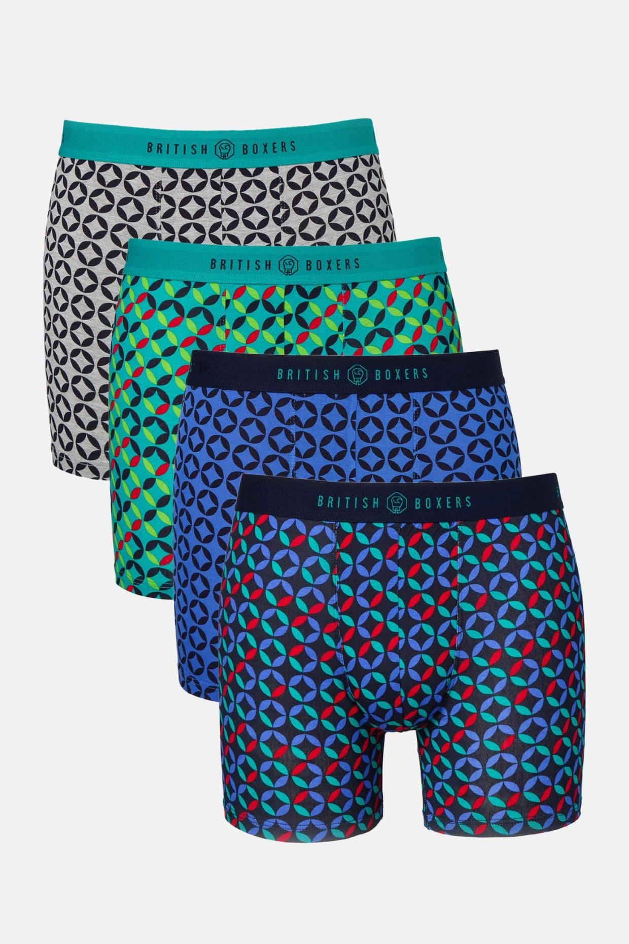 British Boxers British Boxers Men's Pack of Four "Minimalist Geometric" Bamboo Stetch Trunks