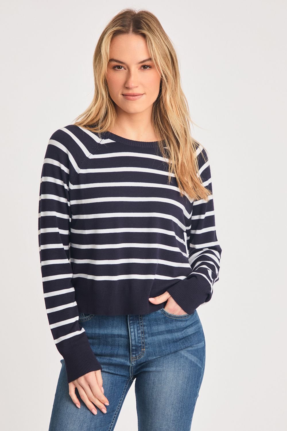 French Connection French Connection Women's Crew Neck Long Sleeve Striped Knit Jumper in Navy - 1