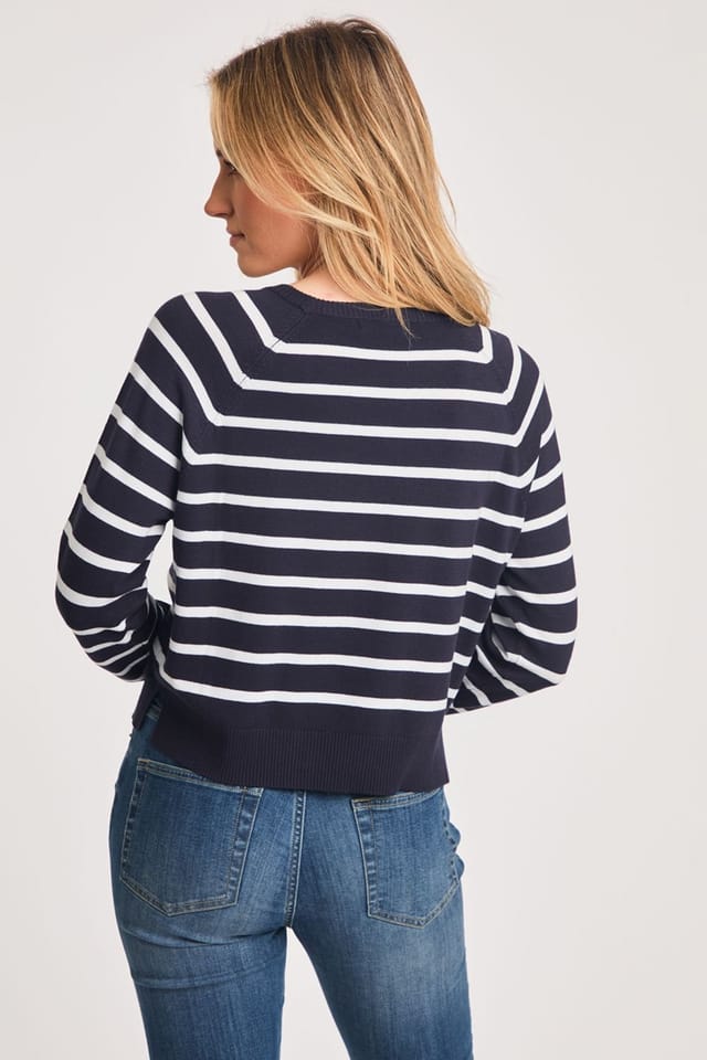 French Connection French Connection Women's Crew Neck Long Sleeve Striped Knit Jumper in Navy - 2