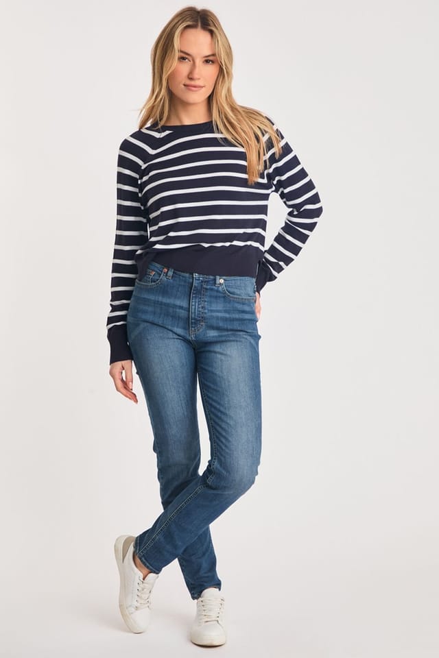 French Connection French Connection Women's Crew Neck Long Sleeve Striped Knit Jumper in Navy - 3