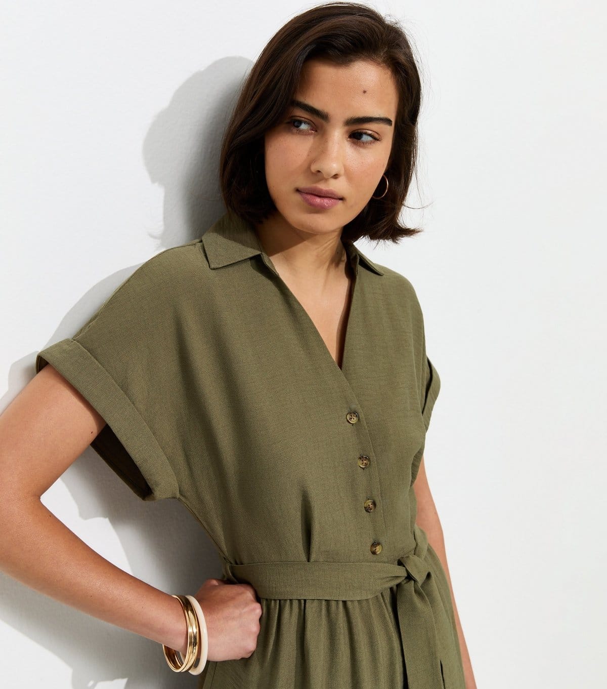 New Look Women's Dark Khaki Tiered Midi Shirt Dress New Look - 4