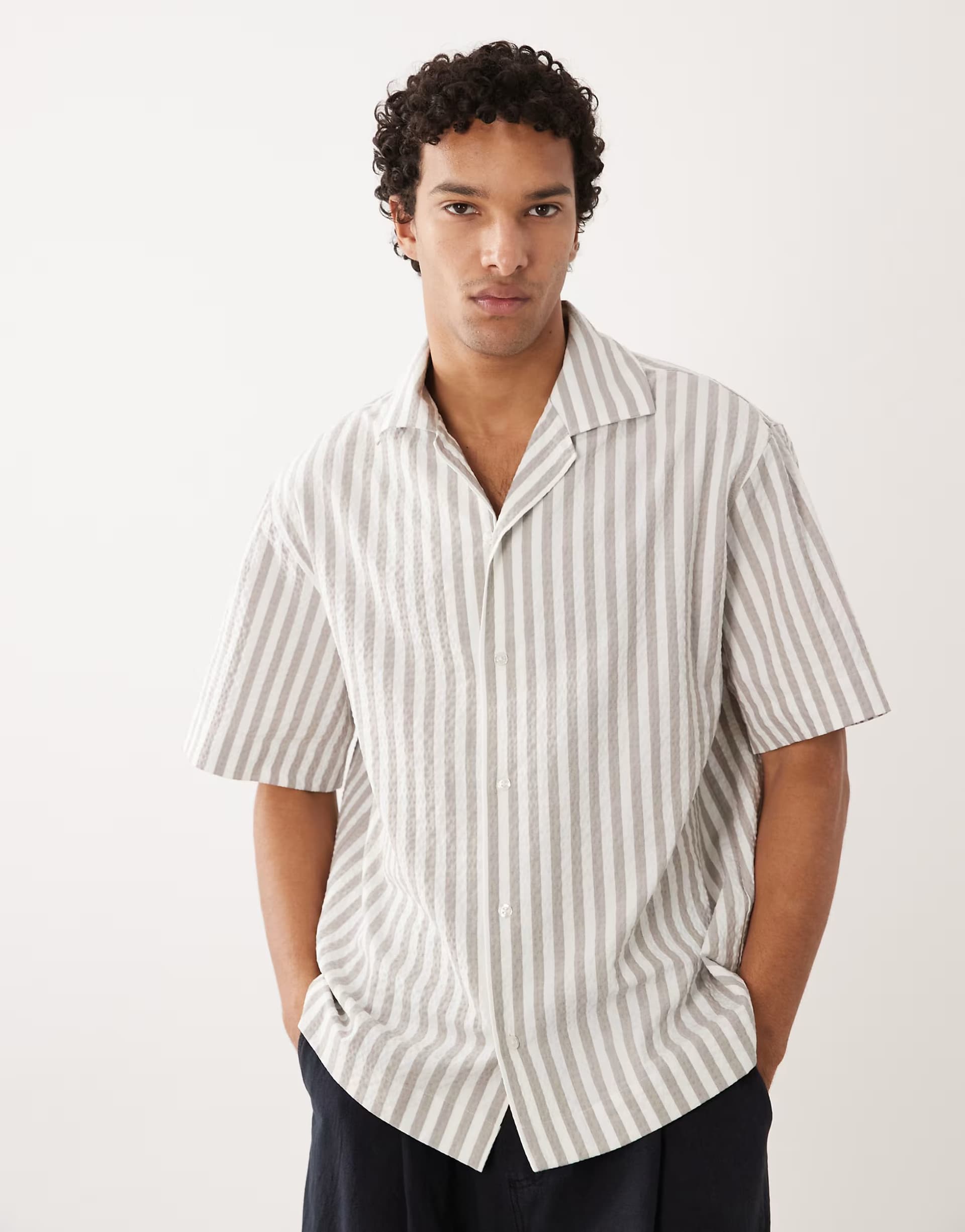 ASOS HUGO Red striped oversized shirt in light brown