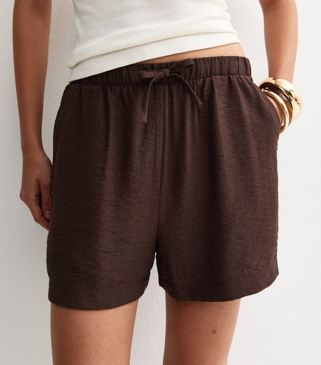 New Look Women's Dark Brown Woven Drawstring Shorts New Look - 2