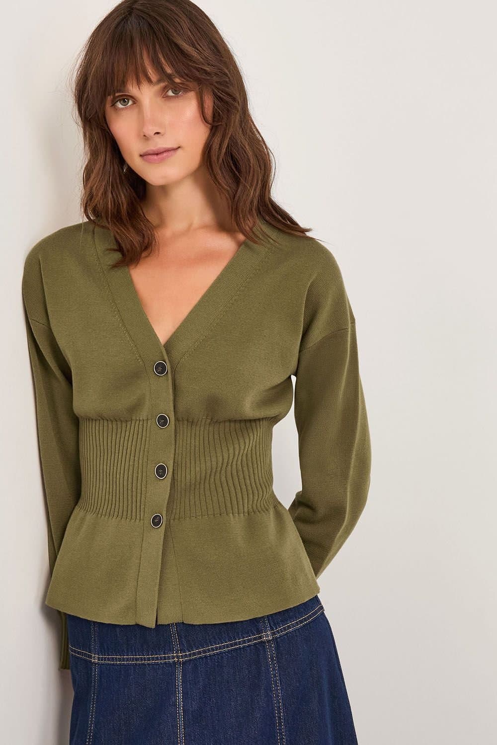 Monsoon Monsoon Green Ribbed V-Neck Cardigan