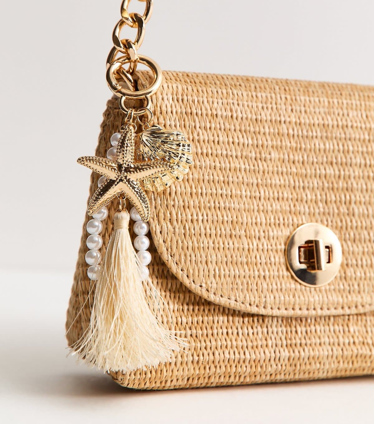New Look Gold Tone Starfish and Faux Pearl Tassel Bag Charm New Look