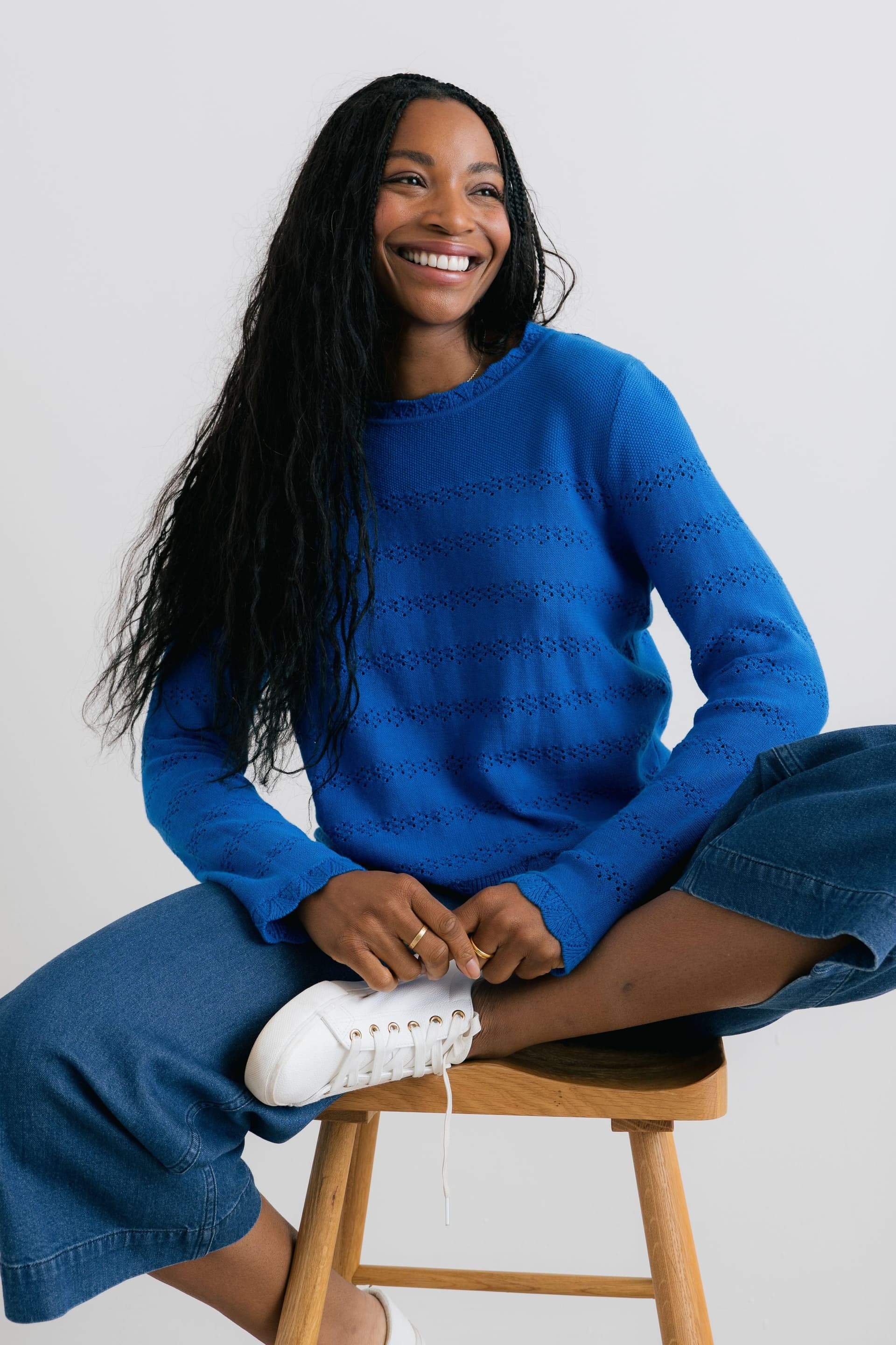 Lily & Me Lily & Me Women's Rosie Pointelle Detail Jumper in Cobalt