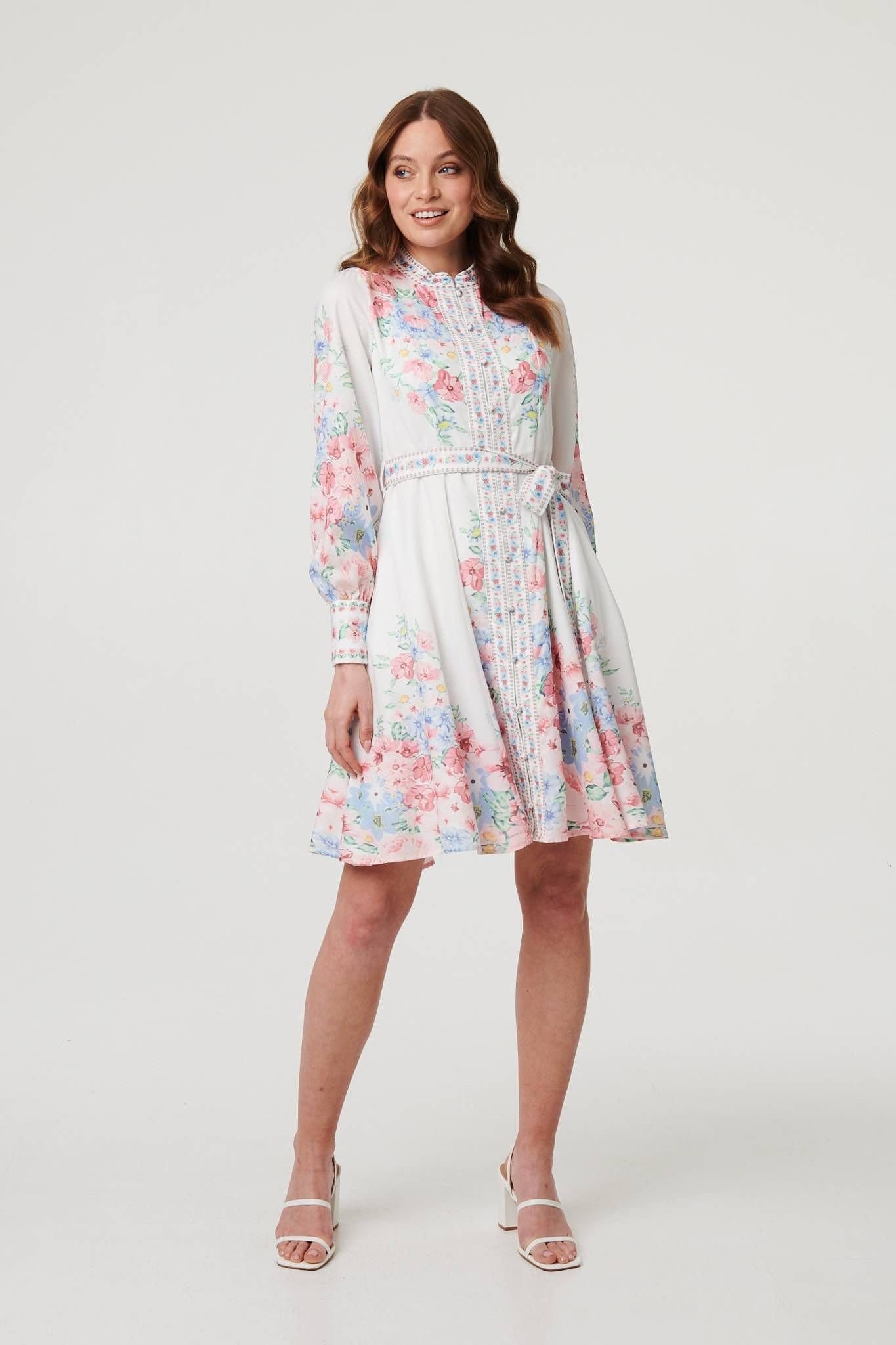 Izabel London Izabel London Women's Floral Border Print Short Skater Dress in White - 4