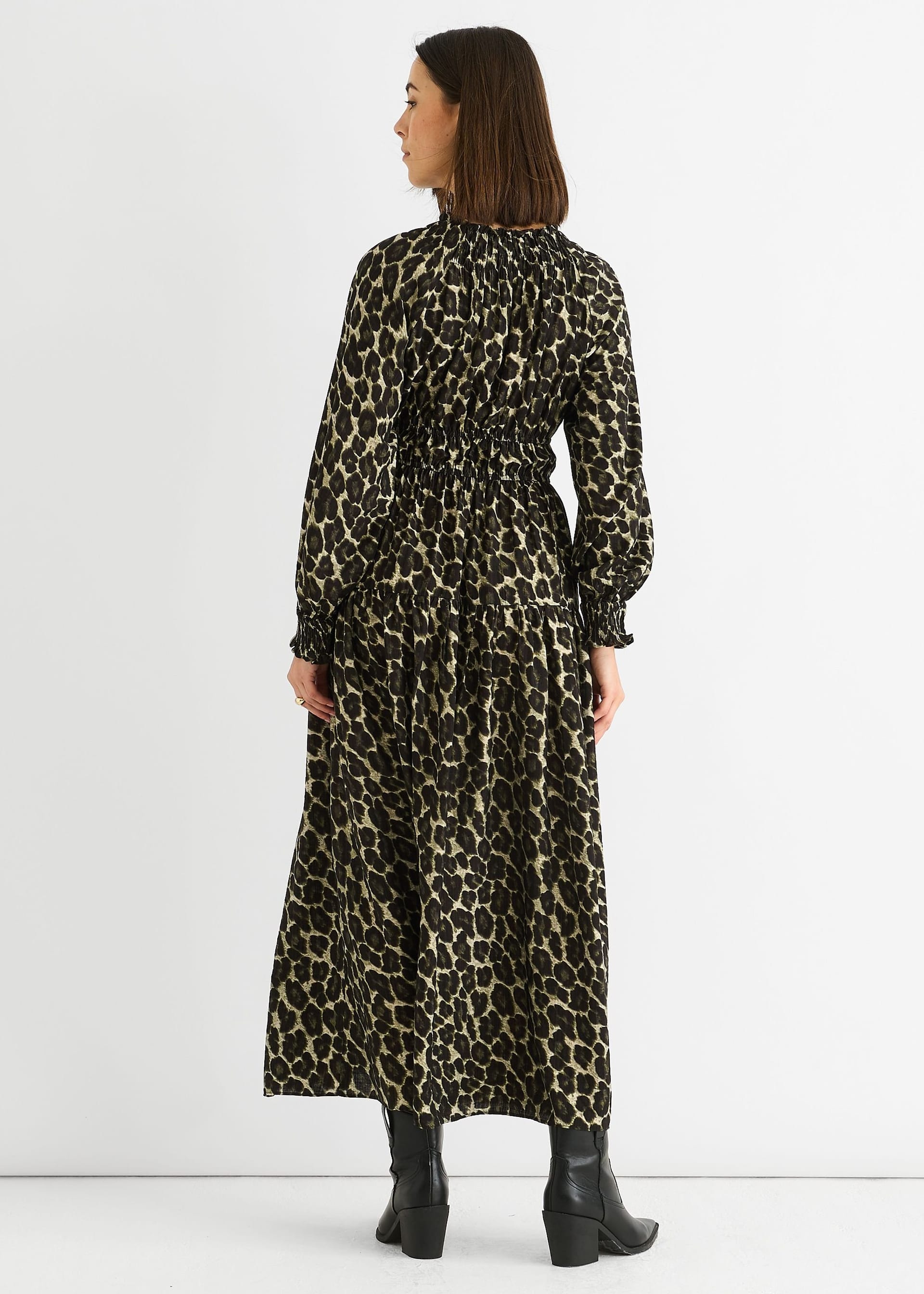 Gini London Gini London Women's Khaki Animal Print Shirred High Neck Maxi Dress - 4